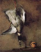 Jean Baptiste Simeon Chardin Wild ducks hanging on the wall, and the Orange oil painting reproduction